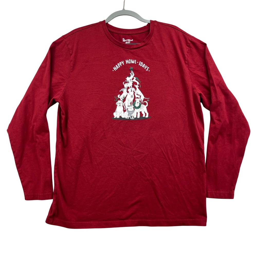 Pajamagram Mens Long Sleeve T-Shirt XL Red Dog Tree‎ Happy Howlidays Holiday